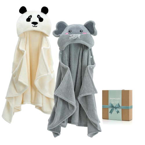 Momcozy Hooded Baby Towels-Visualize Health Label -2 Pack Premium Coral Fleece Bath Towel with Large Size-Ultra Absorbent for Baby Comfort- Great Gift for Newborn, Toddler and Kids(28" L x 55" W)