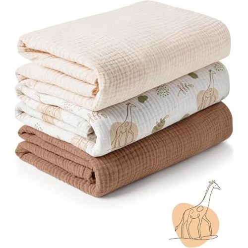 Muslin Swaddle Blankets for Newborns, 100% Cotton, 3-Pack, 40 x 40 Inches