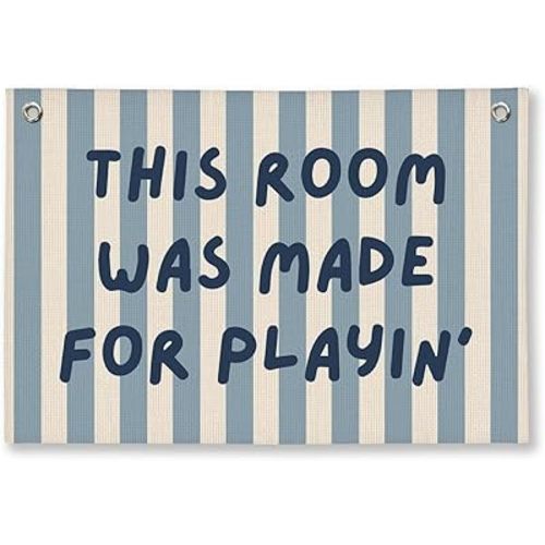 Playroom Decor, Toddler Boy Room Decorations Banner, Blue Striped Wall Flag for Kids Nursery Room Playroom Decor, 20x30 Inch