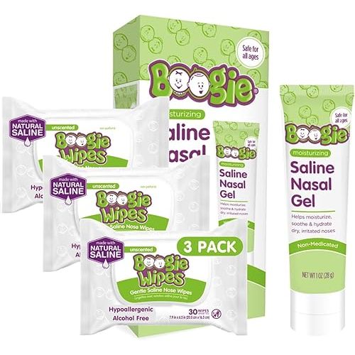 Boogie Saline Nose Wipes and Nasal Gel for Baby & Kids, Made with Aloe And Natural Saline, Soothes and Hydrates Irritated Noses