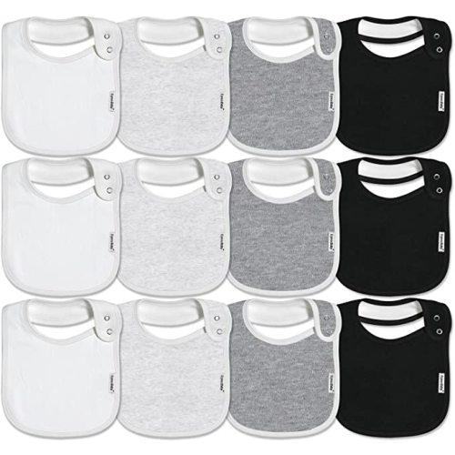 Baby Snap Bibs for Boys & Girls,12 Pack Drooling Bibs for Infants, Newborns, Organic Cotton,Adjustable,Machine Washable - Classic Set