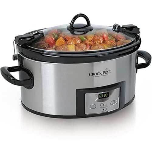 Crock-Pot 6 Quart Cook & Carry Programmable Slow Cooker with Digital Timer Stainless Steel (CPSCVC60LL-S) pack of 1
