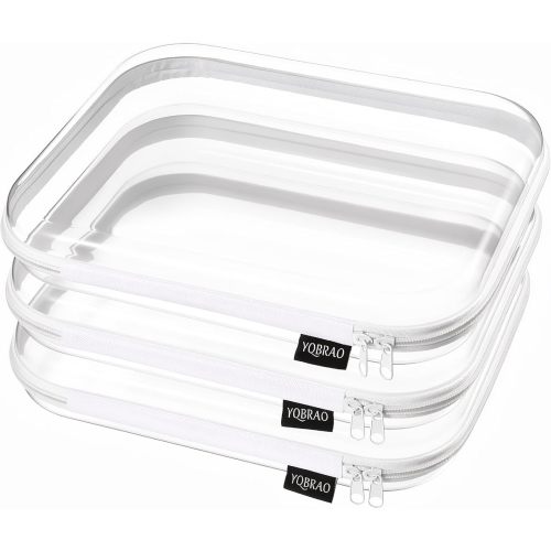 YQBRAO 3-Pack Large Clear Hard Shell Zipper Case, 1.2mm Rigid Toy & Cosmetic Bags, Heavy-Duty Diaper Bag Pouch Set with YKK Zippers, Waterproof Travel & Makeup Organizer