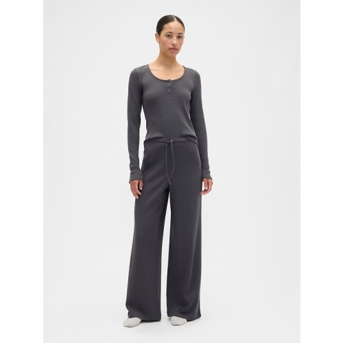 Waffle-Knit Wide-Leg PJ Pants