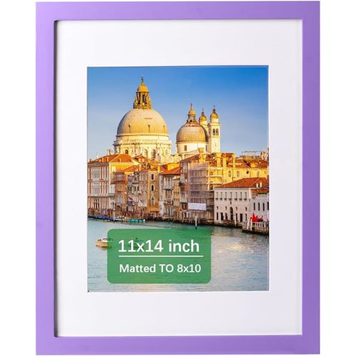 wyooxoo 11x14 Picture Frame Made of Solid Wood Purple Photo Frames Display Pictures 8x10 with Mat or 11x14 Without Mat Colorful Frame For Tabletop Display or Wall