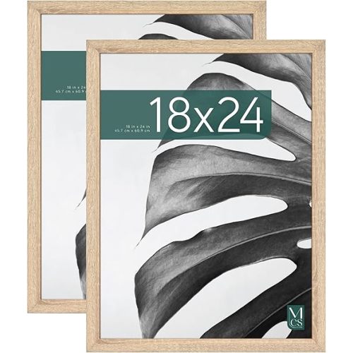 MCS Studio Gallery 18x24 Poster Frame Natural Woodgrain, Vertical & Horizontal Wall Hanging Large Picture Frame for Photos, Posters & Art Prints (2-Pack)