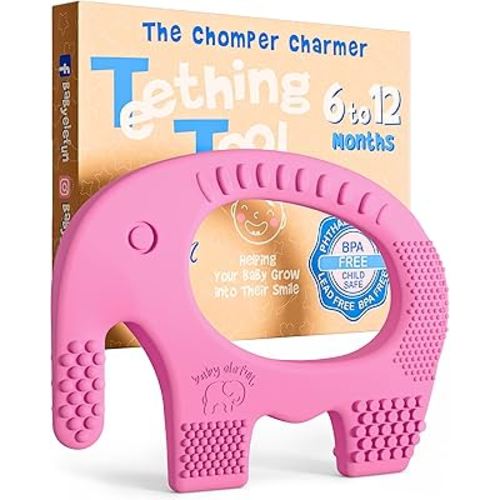 Teethers for Babies 6-12 Months - Baby Elefun 5x Pain Relief Toddler Teether. No More Ouch for Mom Anti Bite Trainer. Nurtures Grasping, Passing, Hand Eye Coordination. Silicone Baby Teething Toy Ring