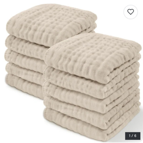 Baby Washcloths Muslin Cotton, Large 10"x10" by Comfy Cubs