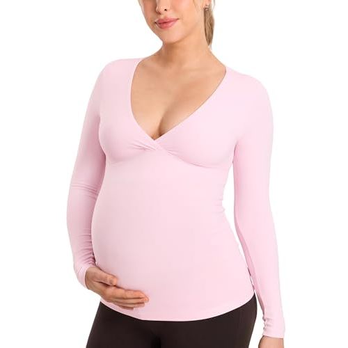 MOMANDA Maternity Nursing Tops Long Sleeve for Breastfeeding Crossover Pregnancy Nursing Shirts Soft Casual Tee