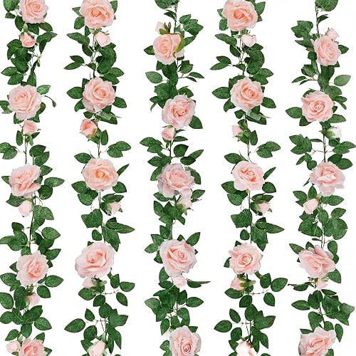 ZIFTY 5Pcs 34FT Flower Garland Pink Artificial Rose Vine Wedding Home Decor