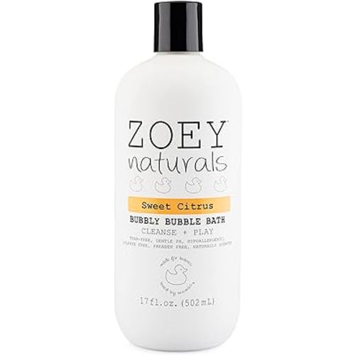 Zoey Naturals - Sweet Citrus Bubble Bath for Kids & Babies - Organic Tear-Free, Non-Toxic Toddler Soap with Moisturizing Aloe & Avocado Oil - Long Lasting Bubbles - Made in USA, 17 oz