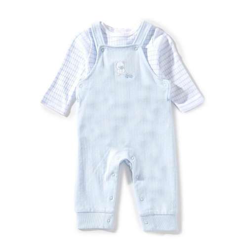 Little Me Baby Boys Sleeveless Bear-Motif Organic Cotton Overall & Long-Sleeve Striped Organic Cotton T-Shirt Set