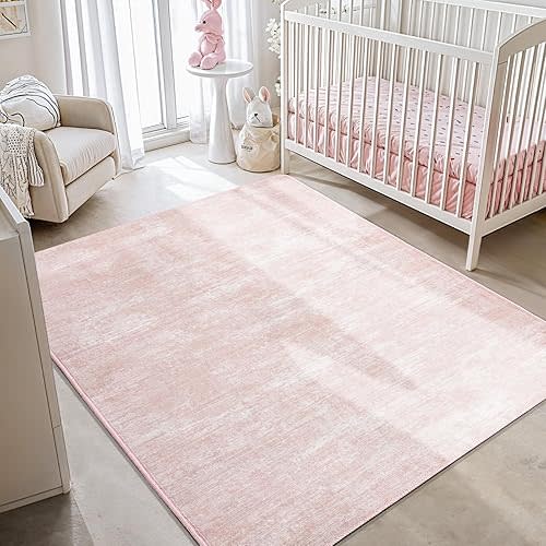 Washable Rug 5x7 Area Rugs for Living Room - Stain Resistant Non-Slip Backing Boho Rug for Bedroom,Durable & Ultra-Thin Vintage Large Area Rug(5x7,Pink)
