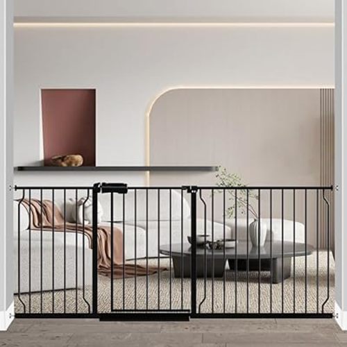 Fairy Baby Extra Wide Baby Gate 71.6-76.3 Inch Wide, Walk Through Pressure Mounted No Drill for Doorways, Long and Large Tension Gate for Pet and Kids, Black