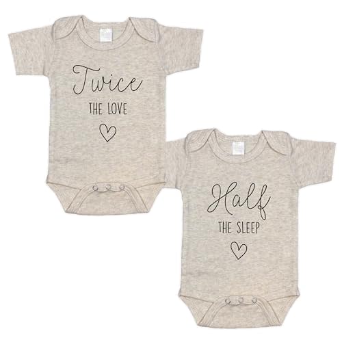 Twice The Love Half The Sleep - Twin Reveal - Pregnancy Announcement Infant Bodysuit - Surprise For Friends and Family