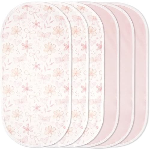 TILLYOU Waterproof Changing Pad Liners 6 Pack, 100% Cotton Reusable Cloth Diaper Liners, Pink Flower&Butterfly