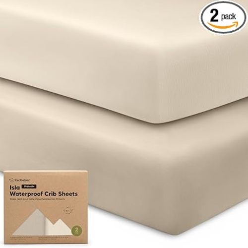 KeaBabies Waterproof Crib Sheets for Boys, Girls, 2-Pack – 52x28 Viscose Derived from Bamboo Toddler Bed Sheet Neutral, Fitted Crib Mattress Protector Cover for Baby Bedding, Soft & Gentle (Ecru)