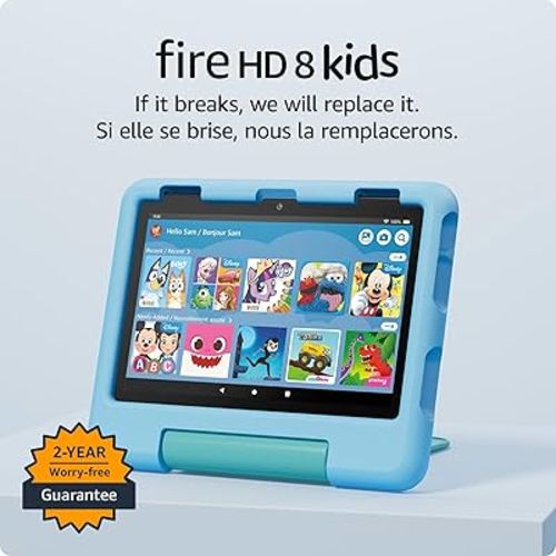 Amazon Fire HD 8 Kids tablet, ages 3-7 | 3GB memory, ad-free content with parental controls included, 13-hr battery, 32GB, Blue (2024 release)