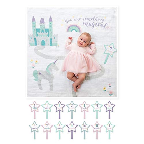 lulujo Baby’s First Year Milestone Blanket and Card Set | 40in x 40in (Something Magical)