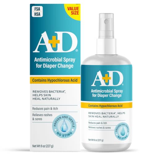 A+D Hydrogel Spray for Diaper Change with Hypochlorous Acid for Skin - 8oz | Hypochlorous acid diaper rash spray. Helps heal rashes & skin irritations. Sting-free, safe for all ages.