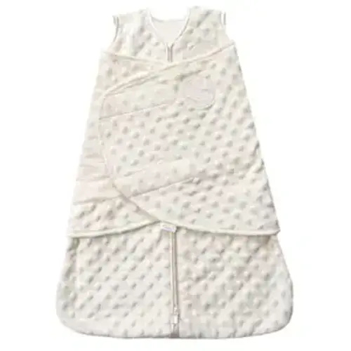 HALO Sleepsack Swaddle, 3-Way Adjustable Swaddle Blanket, TOG 3.0, Velboa Plush Dots, Cream, Newborn, 0-3 Months