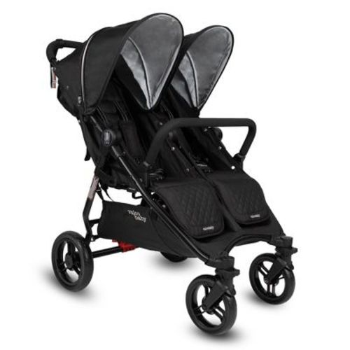 Valco Baby Slim Twin Double Stroller, Lightweight & Capable of Fitting Through Standard Doors, Features Extended Canopy & One-Handed Fold - Black