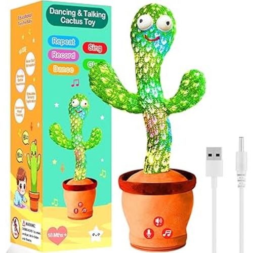 Rechargeable Dancing Talking Cactus Toy Mimics Back, Singing Mimicking Cactus Baby Toy That Talks Back, Educational Baby Toys 18 months+ w/ 51 English Songs, Valentines Day Gifts for Kids, Toddlers