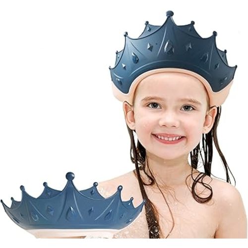 Baby Shower Cap Shield, Shower Cap for Kids, Visor Hat for Eye and Ear Protection for 0-9 Years Old Children, Cute Crown Shape Makes The Baby Bath More Fun(Blue)