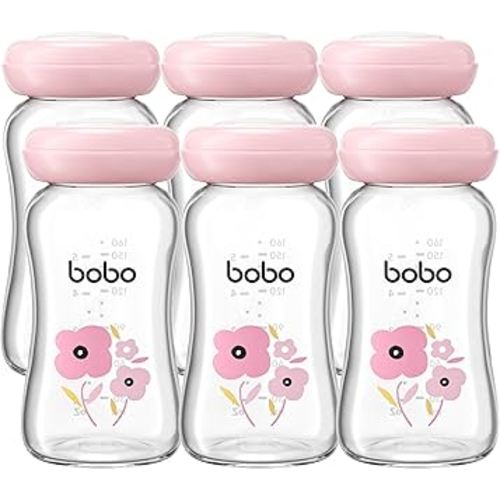 YOHKOH Glass Breast Milk Storage Bottles - 100% Leak-Proof, BPA-Free Breastmilk Storage Containers, Freezer & Dishwasher Safe, Ideal for Nursing Mothers (Red, 5.4oz (Pack of 6))