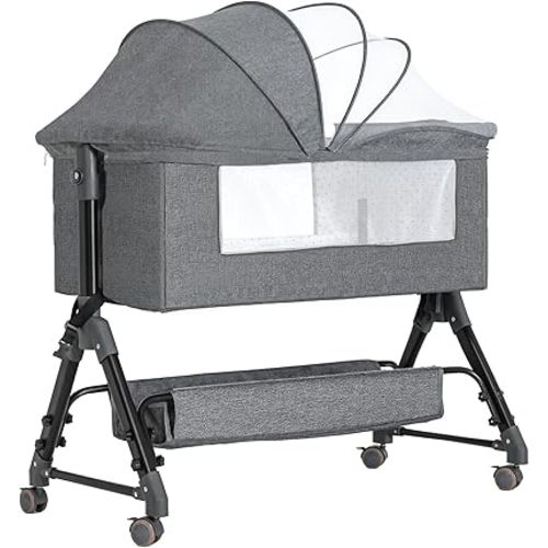 NEPDOF Baby Bassinet, Beside Sleeper for Baby Easy Folding Bedside Bassinet with Storage Basket and Wheels to Reduce Mom's Fatigue 2023 New