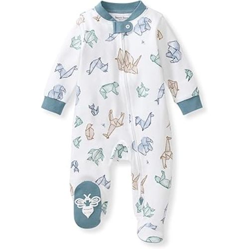 Burt's Bees Baby Boys Sleep and Play PJs, 100% Organic Cotton One-Piece Zip Front Romper Jumpsuit Pajamas