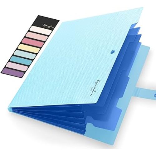 Sooez Expanding File Folder, Letter Size Accordion File Organizer, 5 Pocket Folders for Documents, Cute Folder with Labels, Portable Paper Organizer for School Office Supplies, A4 Size, Sky Blue
