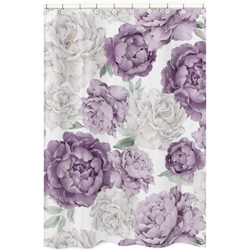 Sweet Jojo Designs Lavender Purple Boho Shabby Chic Floral Girl Fabric Shower Curtain Bathroom Decor Bath Baby Kids Teen Childrens 72x72 Ivory Bohemian Vintage Garden Watercolor Flower Nature Elegant