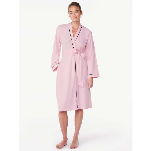 Joyspun Women's Cotton-Blend Wrap Robe with Long Sleeves, Sizes S-3X