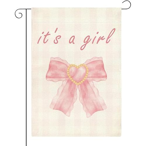 It's A Girl Yard Sign Garden Flags Front Door Pink Baby Shower Birth Announcement Gender Reveal Newborn Baby Double Sided Garden Flag 12 x18 inches