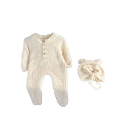 BLVB Newborn Baby Girls Boys Fall Winter Clothes Knitted Fleece Footed Romper Jumpsuit with Hat Infant Sweater Sets