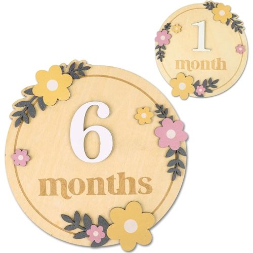 Baby Monthly Milestone Cards - Wooden Monthly Milestone Discs - Newborn Photography Props to Document Your Baby´s Growth - Baby Announcement Sign (B07)