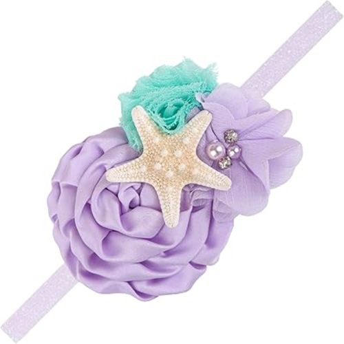 YanJie Mermaid Headbands Baby Girl Bows Starfish Baby Girl Hair Accessories for Party Lavender Headbands Newborn Bows Aqua Glitter Mermaid Accessories