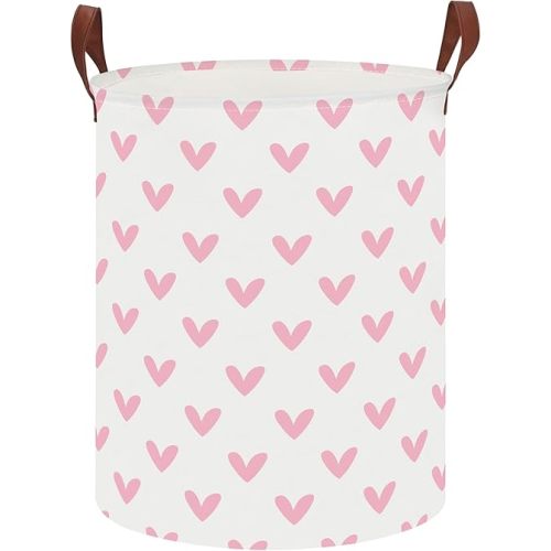 19.7" Pink Cute Heart Laundry Basket,Kids Dirty Clothes Hamper,Waterproof Toys Storage Bin,Room Decor,Gift Baskets,Baby Nursery Hamper(Pink Heart)