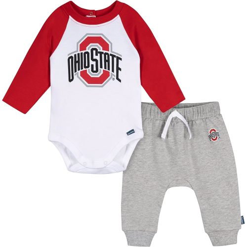 Gerber Unisex Baby NCAA College Team Raglan Bodysuit and Jogger Set, Ohio State Buckeyes, 6-9 Months
