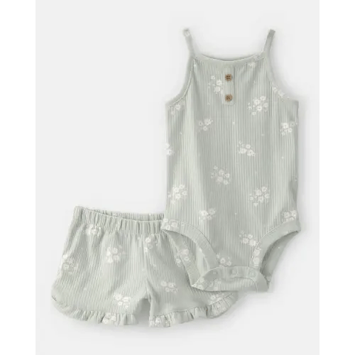 Baby Girl 2-Piece Floral Sleeveless Bodysuit & Short Set - Green | Carter's