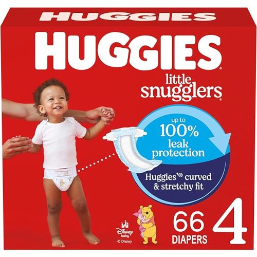 Huggies Size 4 Diapers, Little Snugglers Baby Diapers, Size 4 (22-37 lbs), 66 Count, Packaging May Vary