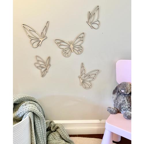 Wooden Butterfly Decal Set, Butterfly Wall Art, Nursery Wall Art, Kids Bedroom, Baby Decor, Playroom, Butterfly Theme Room, Boho Nursery