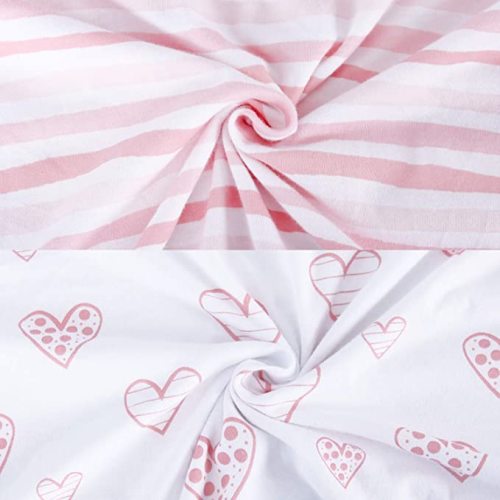 Bassinet Sheets Compatible with Semphis 3 in 1 Bedside Bassinet and Arm's Reach Co-Sleeper Bassinet, 2 Pack, 100% Cotton Fitted Sheets, Pink Stripes and Hearts Print for Baby
