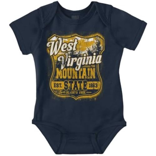 Brisco Brands West Virginia Retro Mountain State WV Baby Romper Boys or Girls