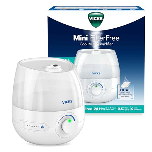 Vicks Mini Filter Free Cool Mist Humidifier, Small Room – Variable Mist Control – Works with Vicks VapoPads