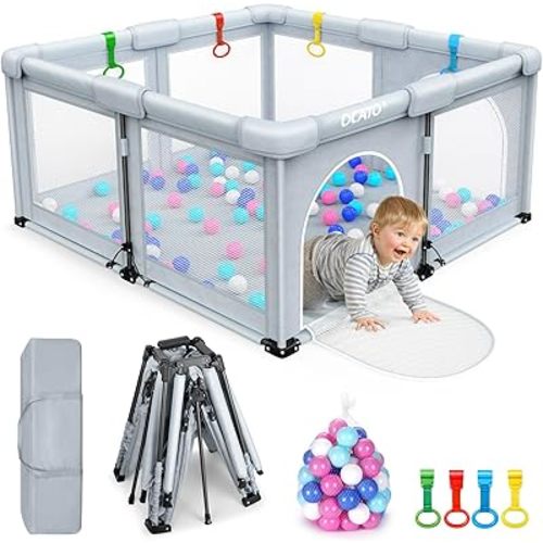 OCATO Baby Playpen: Foldable Playpen for Babies and Toddlers Large Play Pen Portable Playpen Fence Indoor Outdoor Kids Safety Area Travel Play Yard with 1 Storage Bags 4 Handlers 50 Balls (50" × 50")