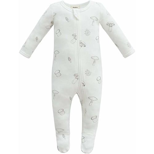 Owlivia Organic Cotton Baby Boy Girl Zip Front Sleep 'N Play, Footed Sleeper, Long Sleeve - 6-12Months - Mushroom