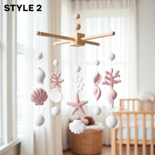 Ocean Baby Mobile custom crib hanger – personalized crochet crib hanger with starfish, seashells, coral and name, soft marine nursery decor