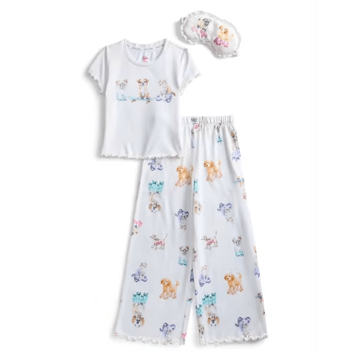 Justice Girls Short Sleeve Tee, Pants and Eye Mask Pajama Set, 3-Piece, Sizes 5-18